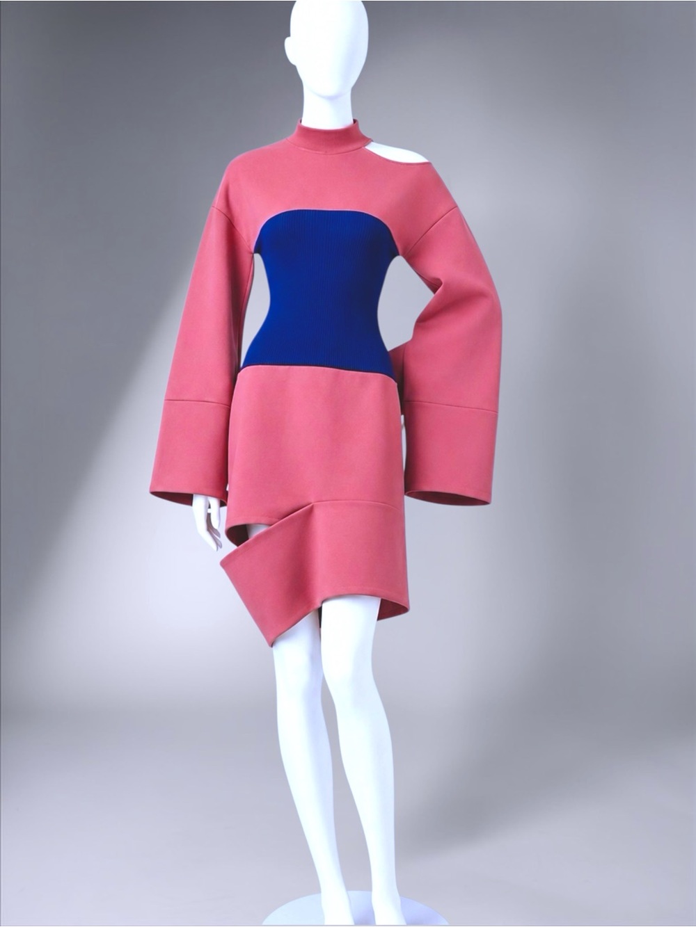 JI OH Colorblock Corset Panel Wide-Sleeve Sweatshirt Dress